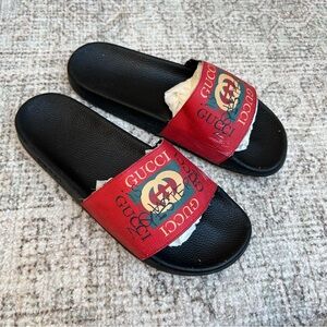 Gucci Black and Red Logo Slide Sandals